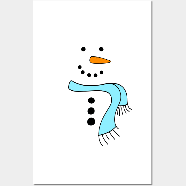 Cute Doodle Snowman with Bright Blue Scarf, made by EndlessEmporium Wall Art by EndlessEmporium